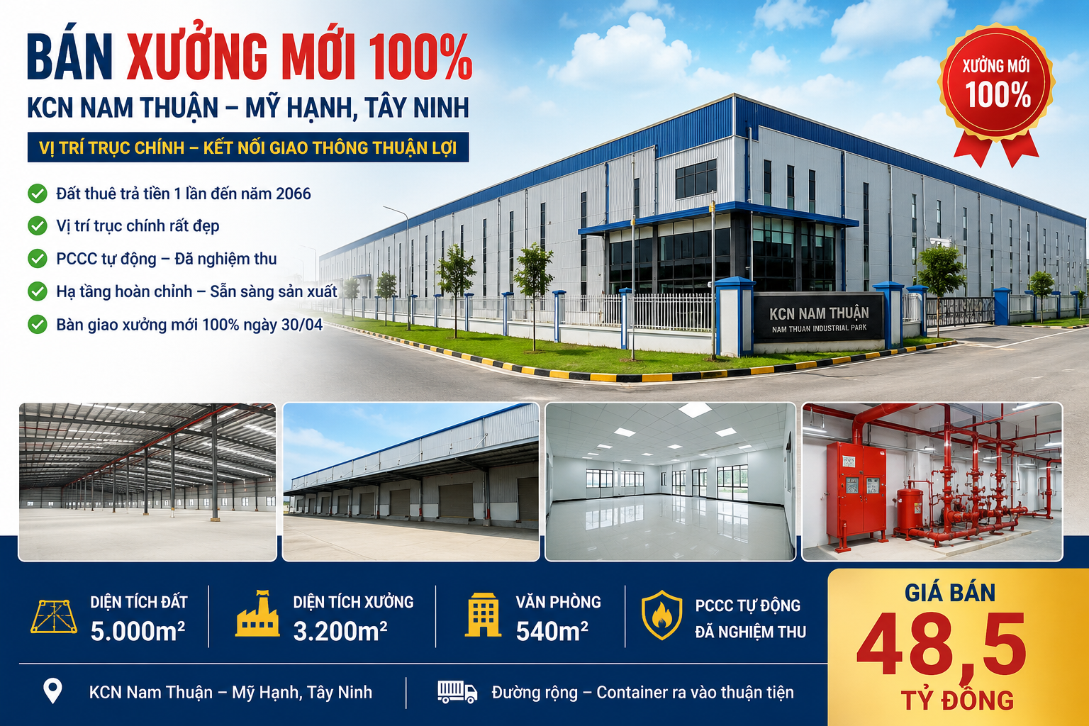BÁN XƯỞNG MỚI 100% - KCN NAM THUẬN - ĐỨC HOÀ - LONG AN